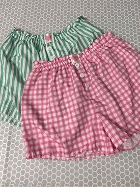 NWT Do Not Disturb Pink Plaid and Green Stripe Lounge Shorts Set    Size M